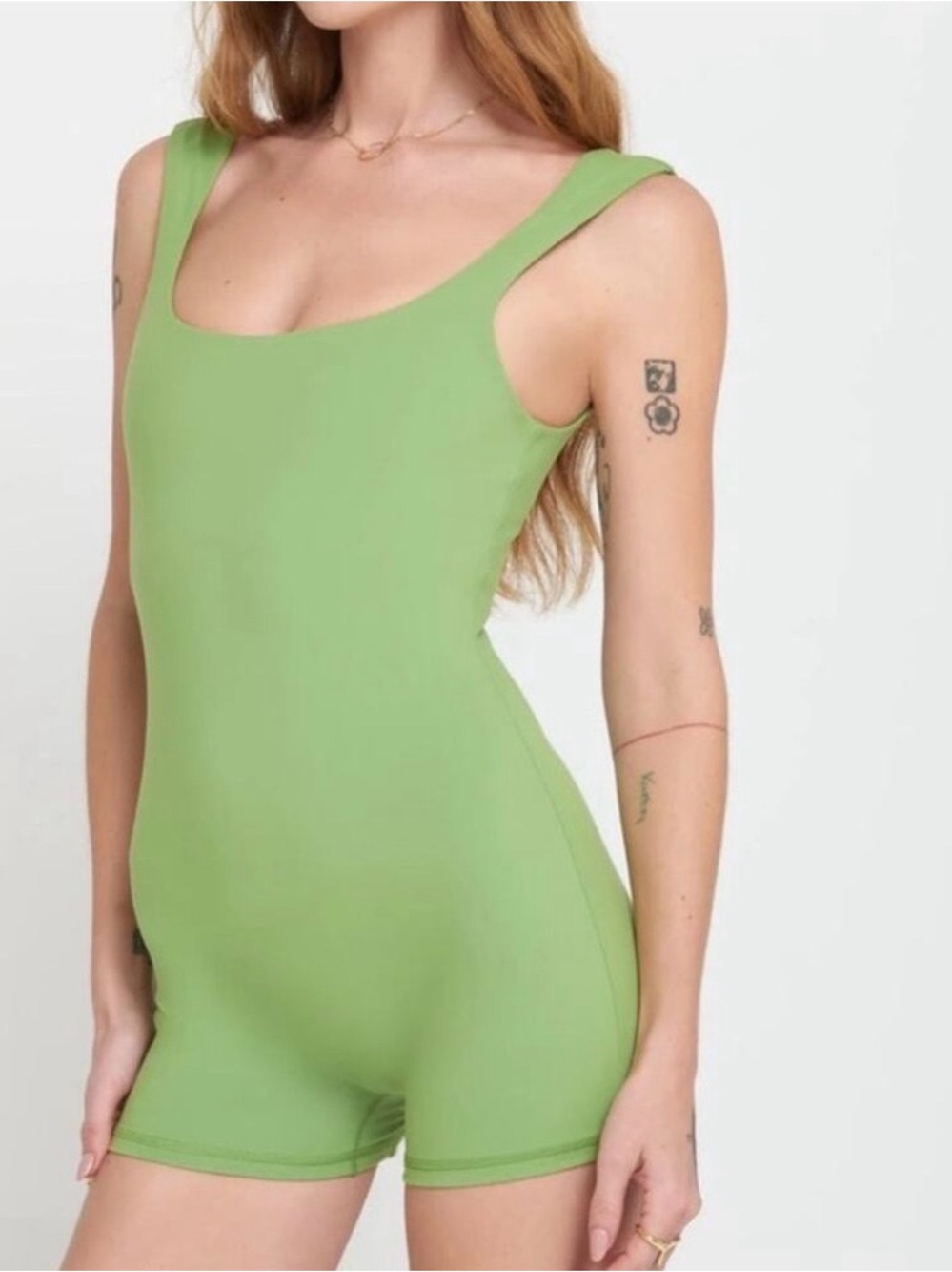 Spiritual Gangster Salem Short Bodysuit Romper in Green XS/S